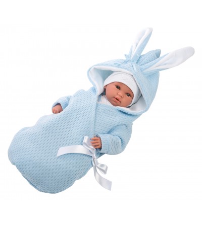 Baby con saco conejito azul.
